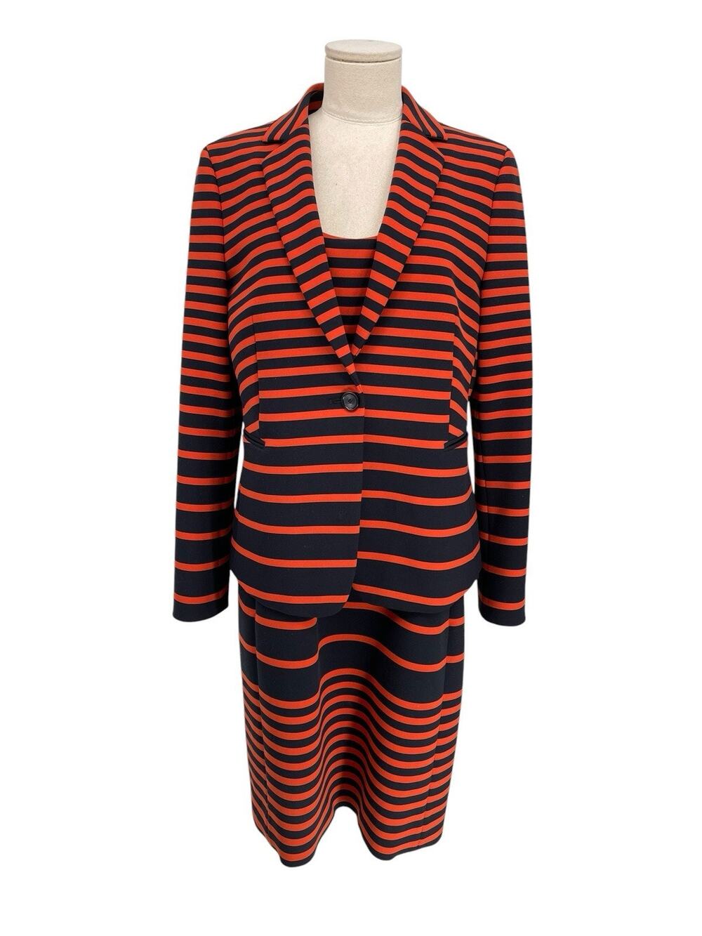 Akris Punto Blazer Dress Set Blue Orange Striped Size 10
